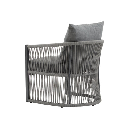 [Set of 2] Modern Gray Curved Aluminum Lounge Chair with Stylish Rope-Weave Design and Cushioned Comfort, Perfect for Outdoor Living