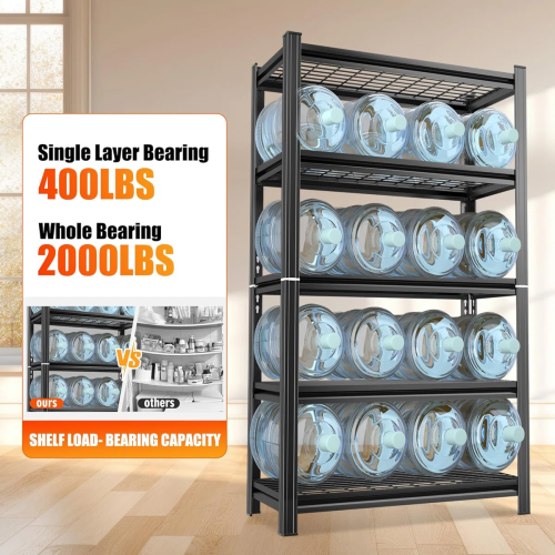 5-Layer Metal Storage Rack, Adjustable Height Storage Rack, 2000 Pound Load, Suitable For Garages, Kitchens, Supermarkets, Storage Rooms, And Gyms. Black, Requires Assembly