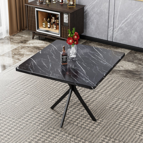 Square Dining Table Set for 4, Modern Faux Marble Dining Table with 4 PU Chairs, MDF Top & Iron Legs, Space Saving Kitchen Dining Set