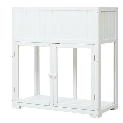 TOPMAX Patio 35.4inch x 17.7inch x 37.4inch Mini Wood Cold Frame Greenhouse with Wheels White