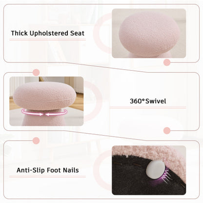 Pink Teddy Mushroom Swivel Ottoman, Wooden Frame 250 LBS Foot Stool Fully Assembled