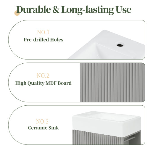 18.6" Bathroom Vanity with Sink, Bathroom Vanity Cabinet with Two-tier Shelf, Left or Right Orientation, Grey (Old Sku:WF308491AAE)