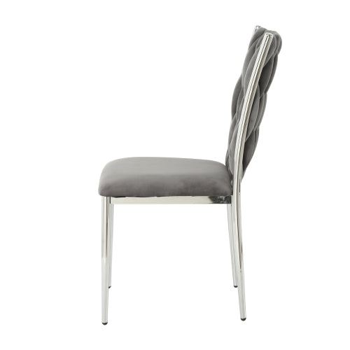 Velvet Upholstered Dining Chairs with Metal Legs, Set of 2, Dark Gray