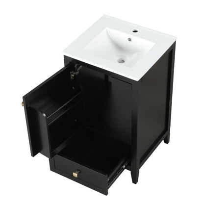 20" Bathroom Vanity with Sink, Bathroom Cabinet with Soft Closing Door, Storage Rack and A Drawer, Black
