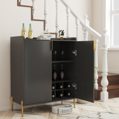2 doors home wine bar cabinet with wine rack & adjustable storage shelf, modern sideboard with soft-closing hinge, dinning room buffet cabinet, Liquor Cabinet kitchen, living room coffee cart BLACK