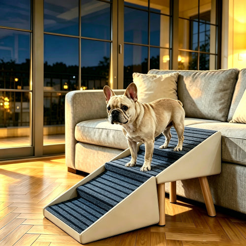 Beige 2-in-1 Foldable 4-Step Dog Ramp Ottoman 18.89 inch, Foldable Foot Stool for Small Dogs