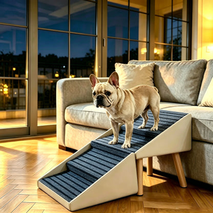 Beige 2-in-1 Foldable 4-Step Dog Ramp Ottoman 18.89 inch, Foldable Foot Stool for Small Dogs