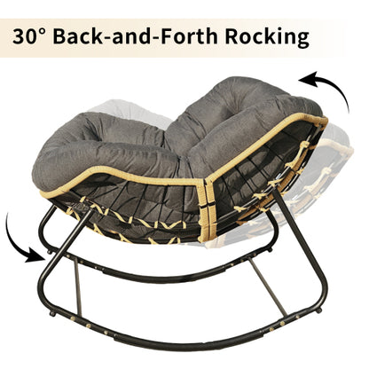 Larger Outdoor Rocking Chair, Patio Egg Rocking Chair, Indoor Papasan Chair, Rattan Wicker Lounge Chair, Modern Royal Chair for Bedroom, Living Room, Porch, Garden,Lawn-Dark Grey