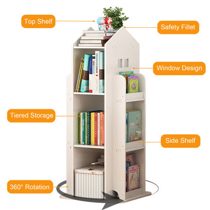 4-Tier Rotating Kids Bookshelf with 360° Swivel Base White