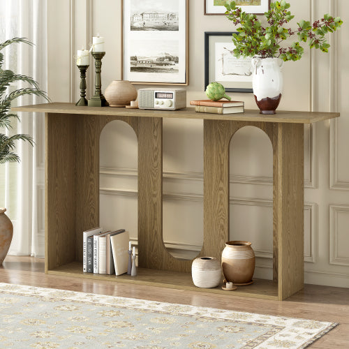 Modern and Curved Design Ash Veneer Console Table with Shelf,Suitable for Entryway,Hallway Living Room,Foyer,Corridor