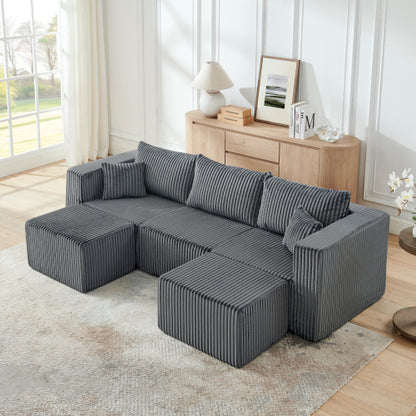 Gray Compressed Corduroy Compact Modular Minimalist Sectional Sofa