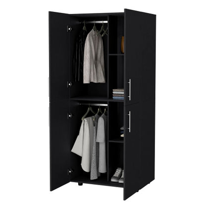 Armoire in melamine with 2 doors , 4 shelves and 2 clothes hanging bar