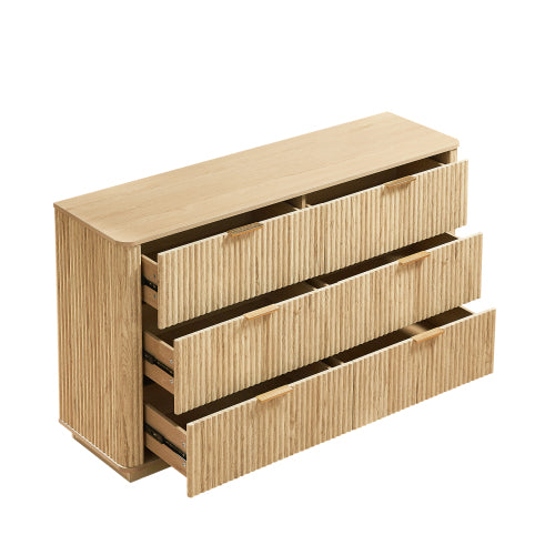 6 Drawers Dresser,55" Wide Modern Chest of Drawers Curved wave Design, Dresser TV Stand, Wood Drawer Organizer for Bedroom, Living Room, Hallway, Walnut,55.12''W x 15.75''D x 31.5''H.
