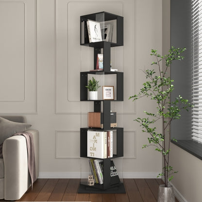6-Tier Black 360¡ã Rotating Bookshelf Particleboard Acrylic Anti-Tall Base Household Multi-Layer Storage Display Shelf