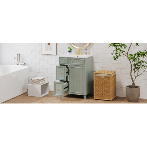 24-Inch Bathroom Vanity Cabinet with Ceramic Sink, 2 Drawers, 1 Door