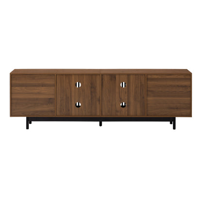 78.7 inch Walnut Slatted Door TV Stand Solid Rubber Wood Leg Media Console Holds 85 inch TV