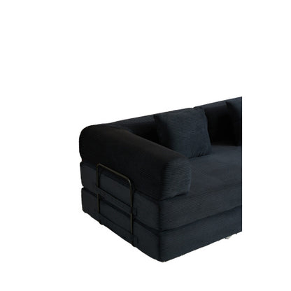 Corduroy Convertible Sleeper Sofa-Bed Fixed-Shape Metal-Frame Floor Lounge Couch with Cylindrical Pillow No-Assembly