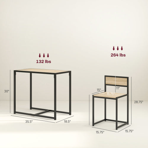 3-Piece Oak Industrial Dining Set, MDF Table & 2 Low Back Stools with Footrests