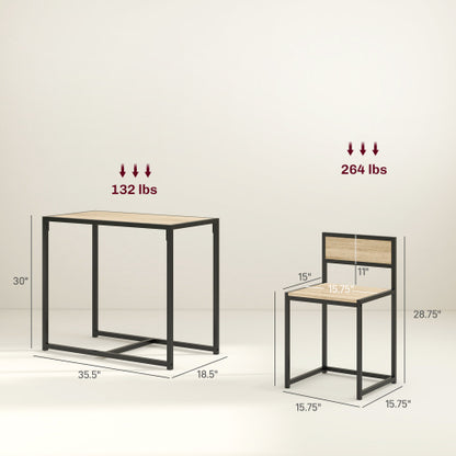 3-Piece Oak Industrial Dining Set, MDF Table & 2 Low Back Stools with Footrests