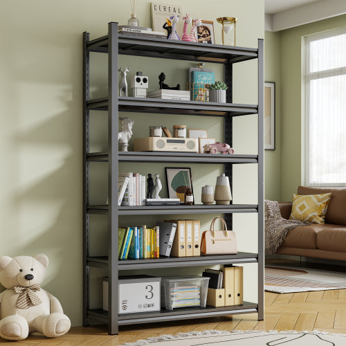 6 Story Metal Garage Storage Rack Adjustable Partition Shelves 400lb per Layer Heavy Duty Black