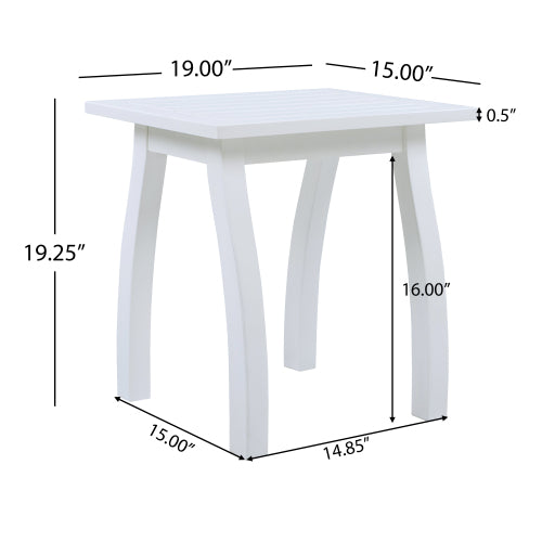 Acacia wood Accent Side Table in White PU, Weather-Resistant Rectangular End Table for Patio, Garden, Lawn, and Living Room(White PU)