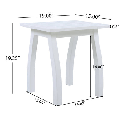 Acacia wood Accent Side Table in White PU, Weather-Resistant Rectangular End Table for Patio, Garden, Lawn, and Living Room(White PU)