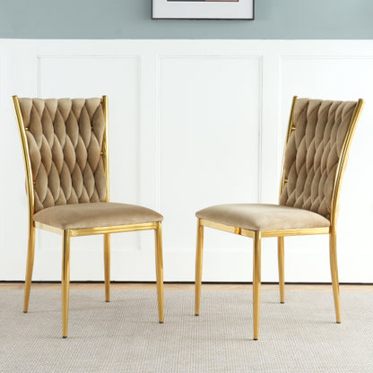 Velvet Upholstered Dining Chairs with Metal Legs, Set of 2, Brown