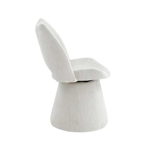 Modern Swivel Dining Chair with Hollow Back Design, Velvet Upholstered Accent Chair, 360¡ã Swivel Metal Base, Off-White, Set of 1