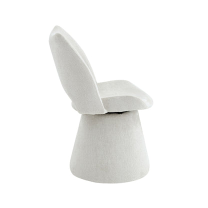 Modern Swivel Dining Chair with Hollow Back Design, Velvet Upholstered Accent Chair, 360¡ã Swivel Metal Base, Off-White, Set of 1