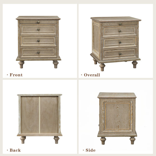 Farmhouse Nightstands with 4 Drawer,Wood Storage End Table with Hidden Pull-Out Shelf, Large Side Table with 4 Solid Wood Feet and Metal Handle,Easy Assembly,Natural