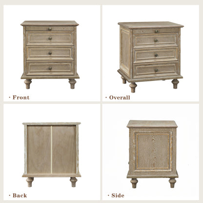 Farmhouse Nightstands with 4 Drawer,Wood Storage End Table with Hidden Pull-Out Shelf, Large Side Table with 4 Solid Wood Feet and Metal Handle,Easy Assembly,Natural