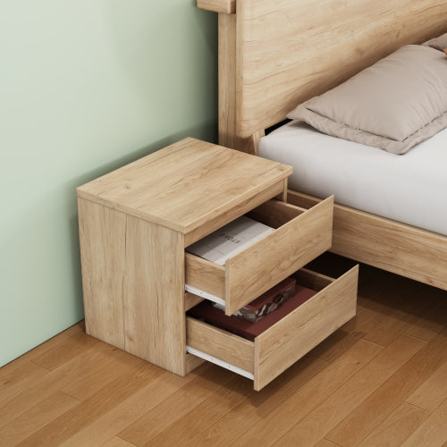 19.7inch Natural Wood Nightstand with 2 Drawers, Handle Free Bedroom Storage Side Table