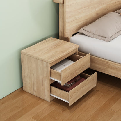 19.7inch Natural Wood Nightstand with 2 Drawers, Handle Free Bedroom Storage Side Table