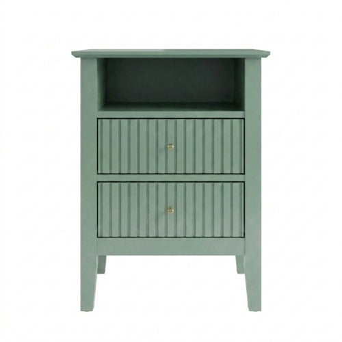 Green Fluted Nightstand with Soft-Close Drawers