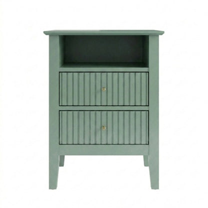 Green Fluted Nightstand with Soft-Close Drawers