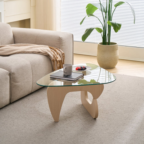 Small Farmhouse Glass Coffee Table, Walnut Brown