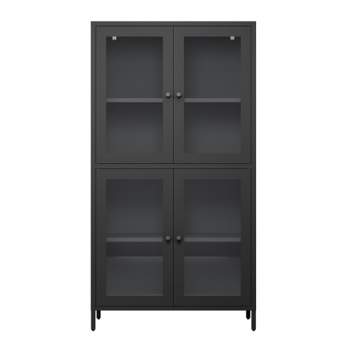 Black Classic 4-Glass-Door Metal Storage Cabinet Adjustable Shelf Home Office Display Cabinet