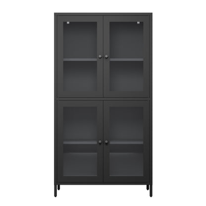 Black Classic 4-Glass-Door Metal Storage Cabinet Adjustable Shelf Home Office Display Cabinet