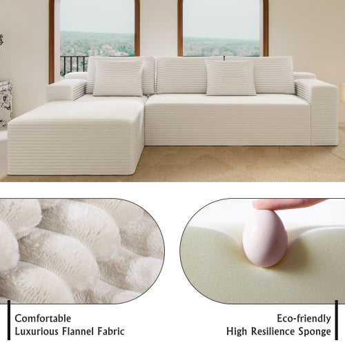 104.3*68.9 inch  White 2-PC Modular Compressed Corduroy Sectional Sofa, No Assembly