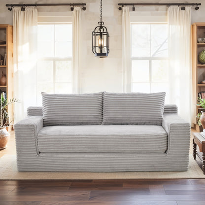 Grey Memory-Foam Compressed Corduroy Convertible Loveseat, No Assembly