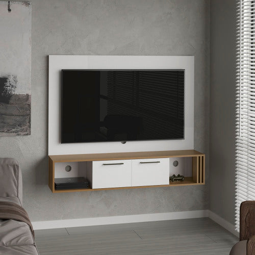 White and Natural Oak Entertainment Center with 2 Doors