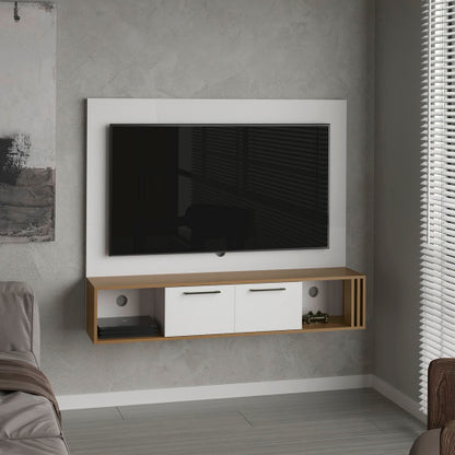 White and Natural Oak Entertainment Center with 2 Doors