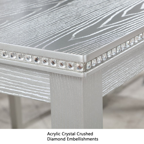 Square Counter Height Table with Crystal Inlay, Silver Grey