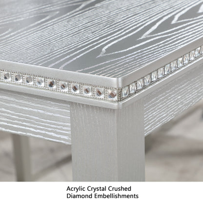Square Counter Height Table with Crystal Inlay, Silver Grey