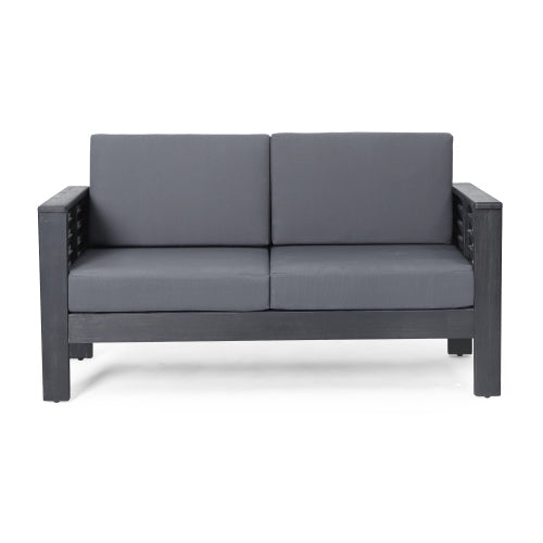 Acacia Wood Outdoor Loveseat and Coffee Table Set with Cushions, Dark Gray