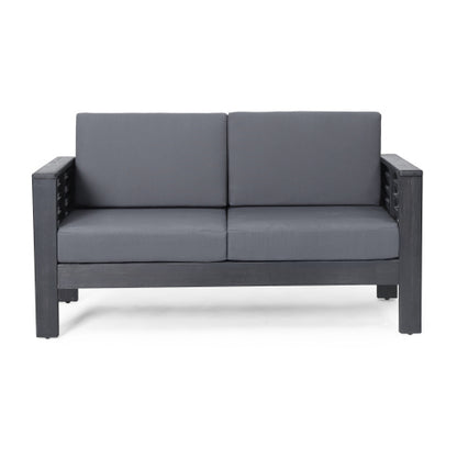 Acacia Wood Outdoor Loveseat and Coffee Table Set with Cushions, Dark Gray