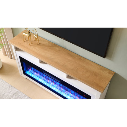 60 inch Fireplace TV Stand for TVs up to 70",with 50"smart Electric Fireplace,white