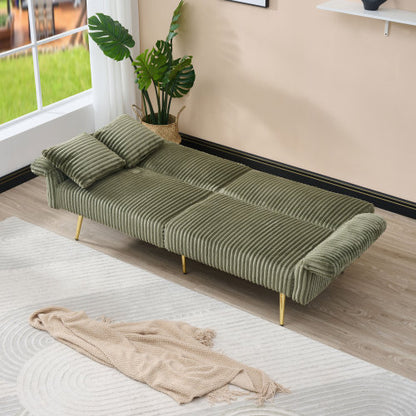 79 inch  Foldable Corduroy Sofa Bed with Adjustable Folding Armrests