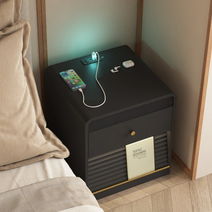 Black Smart Nightstand, Voice Control Night Light, Touch LED Strip & Charging Station