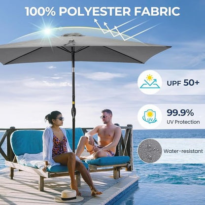 6.5 x 10 ft Gray Rectangular Patio Umbrella with Crank, Tilt, Polyester UV-Resistant Canopy for Pool, Backyard & Patio (Without base)